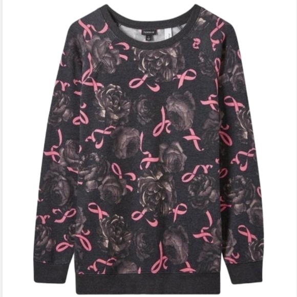 Torrid Breast Cancer Awareness Cozy Fleece Crew Neck Raglan Sleeve Sweatshirt - Picture 1 of 4